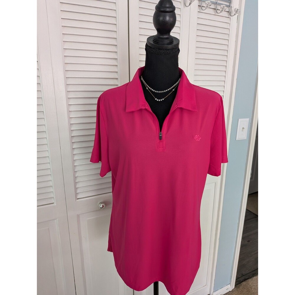MoFiz Golf Polo Shirt Women's L Raspberry Short Sleeve Stretch Athletic Top NEW